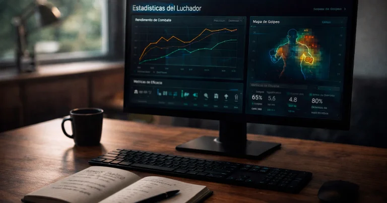 Pantalla con estadisticas detalladas de un peleador de UFC junto a cuotas de apuestas