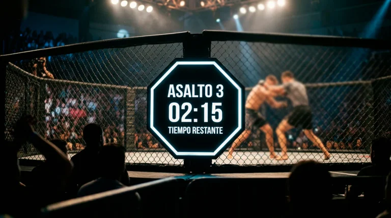 Peleador de MMA celebrando una victoria por nocaut dentro del octogono de UFC
