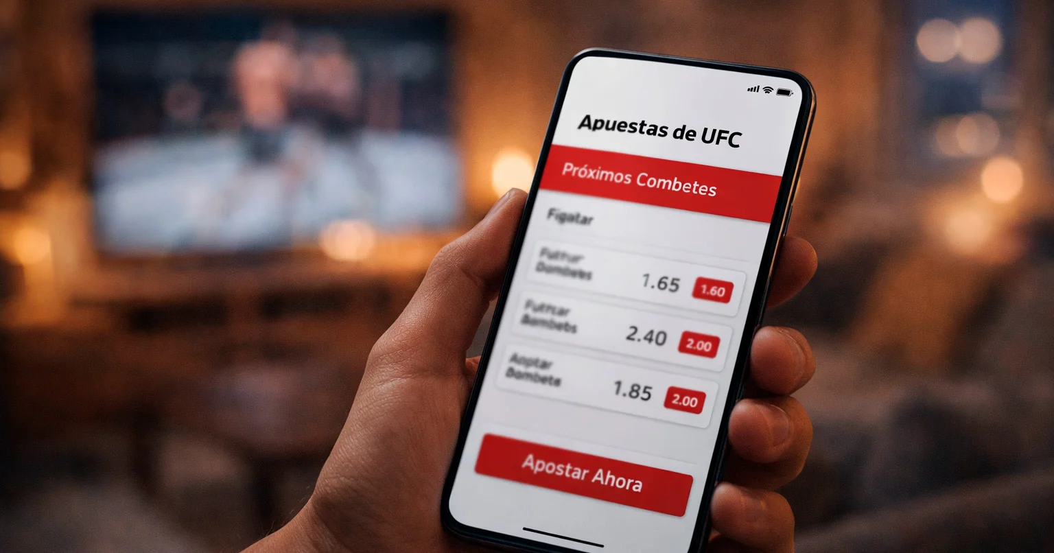 Smartphone mostrando una aplicación de apuestas deportivas con mercados de MMA