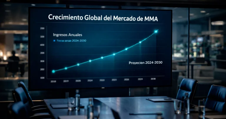 Grafico de crecimiento del mercado de MMA con el octogono de UFC al fondo