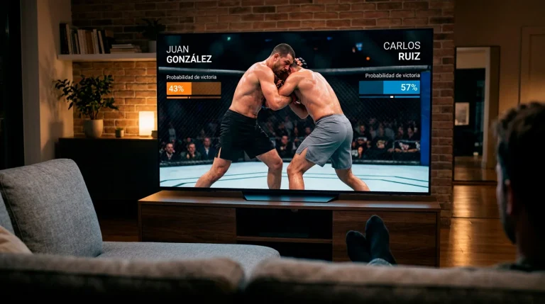 Transmision de UFC en television con grafico de probabilidades de Polymarket sobreimpreso