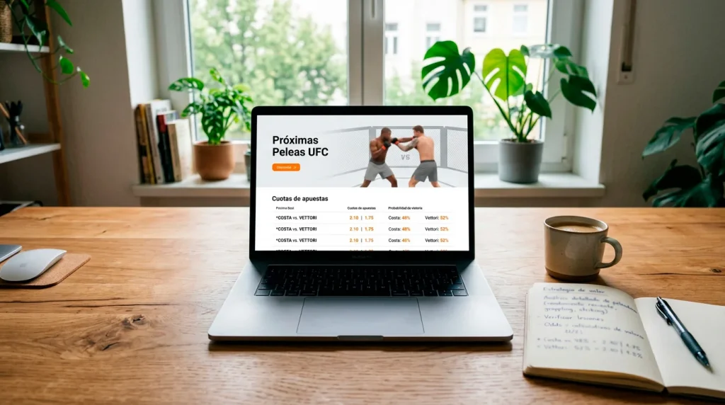 Pantalla de operador de apuestas mostrando cuotas de un combate de UFC con grafico de probabilidades